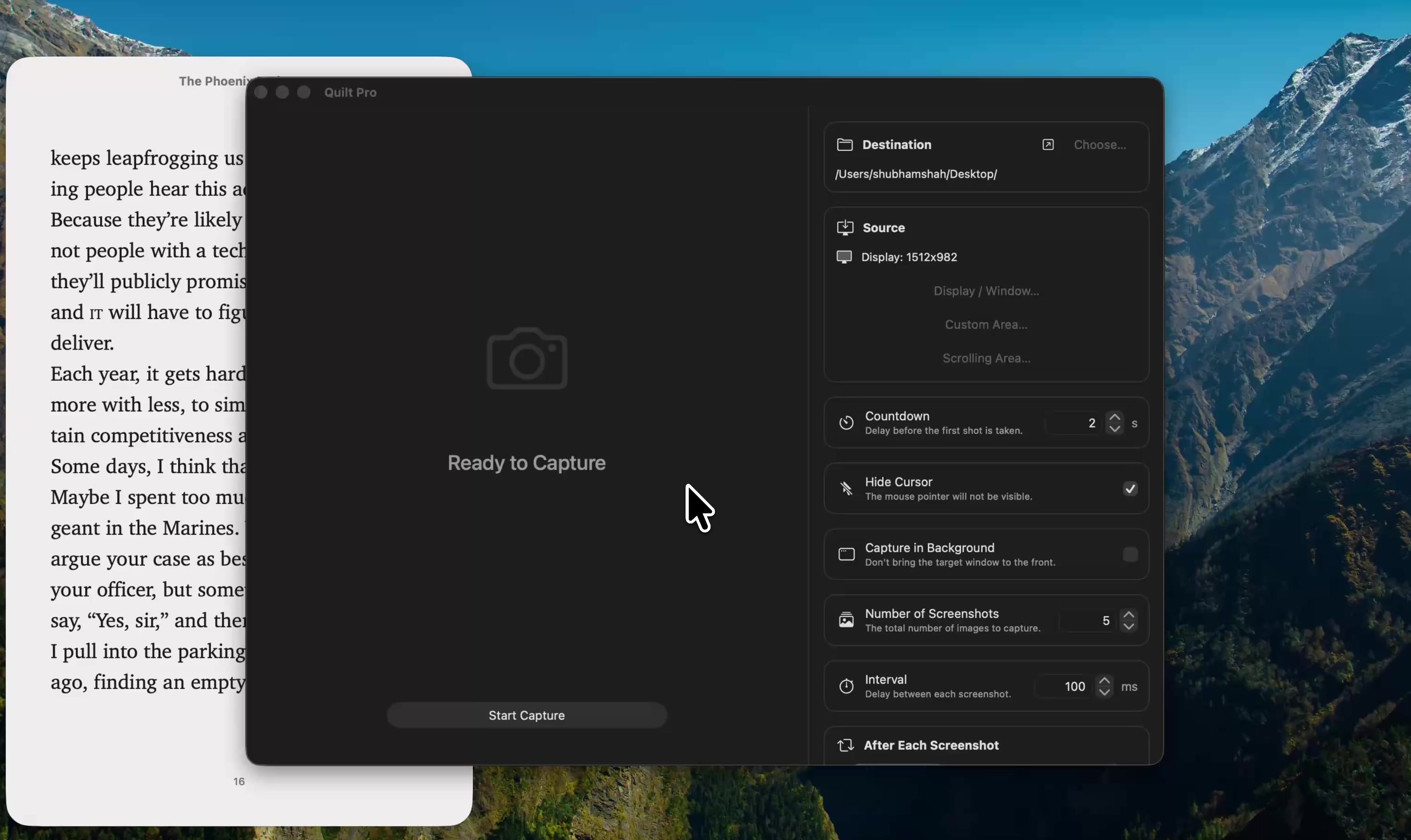 Choosing a window to capture in Quilt's source picker