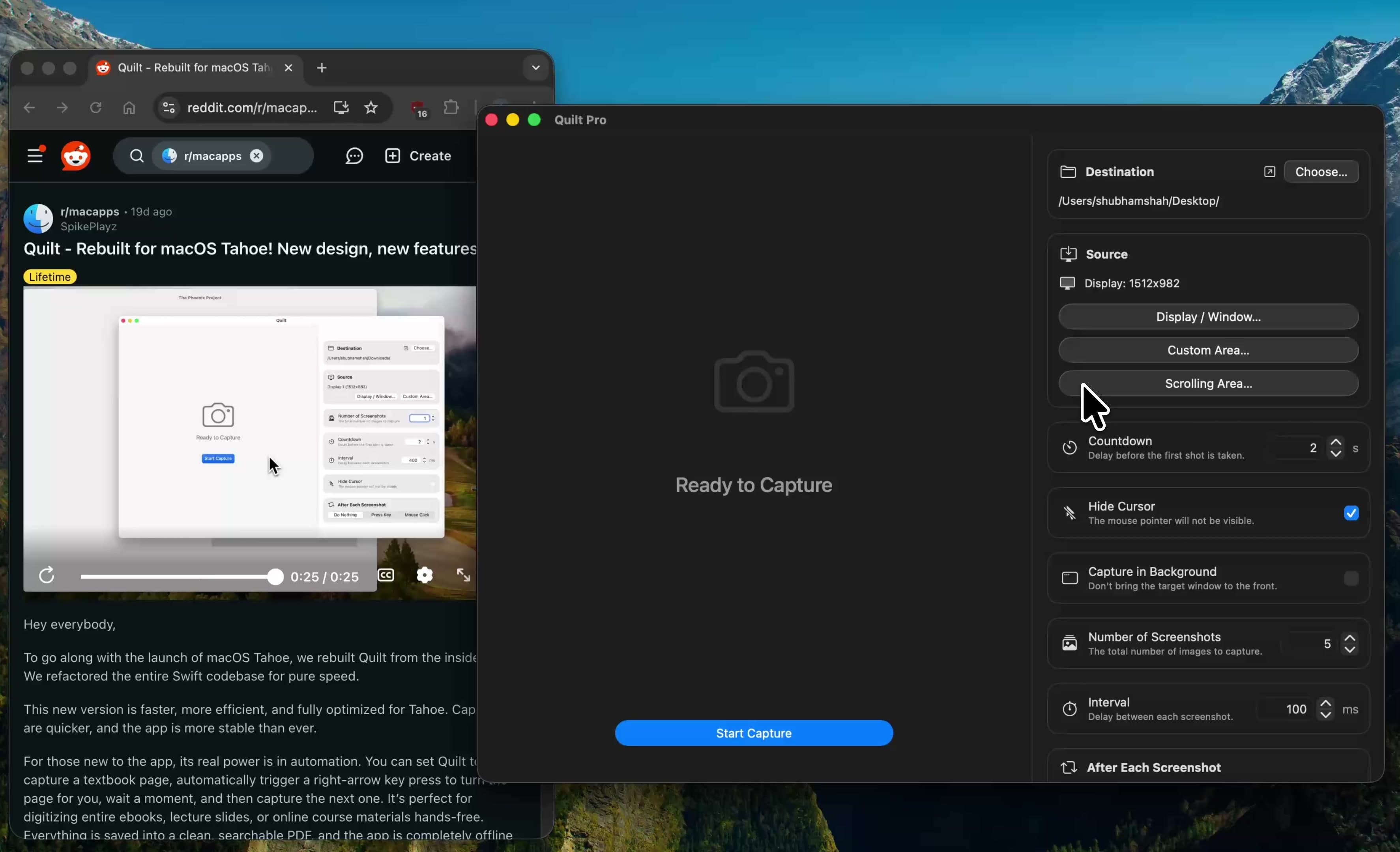 Quilt stitching a long web page with Scroll Capture